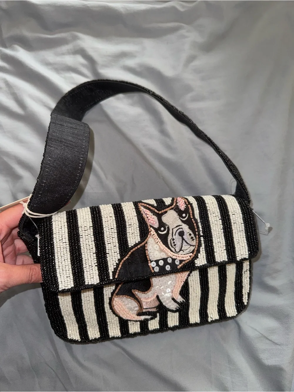 Beaded French Bulldog Shoulder Bag Handmade in India New with Tags